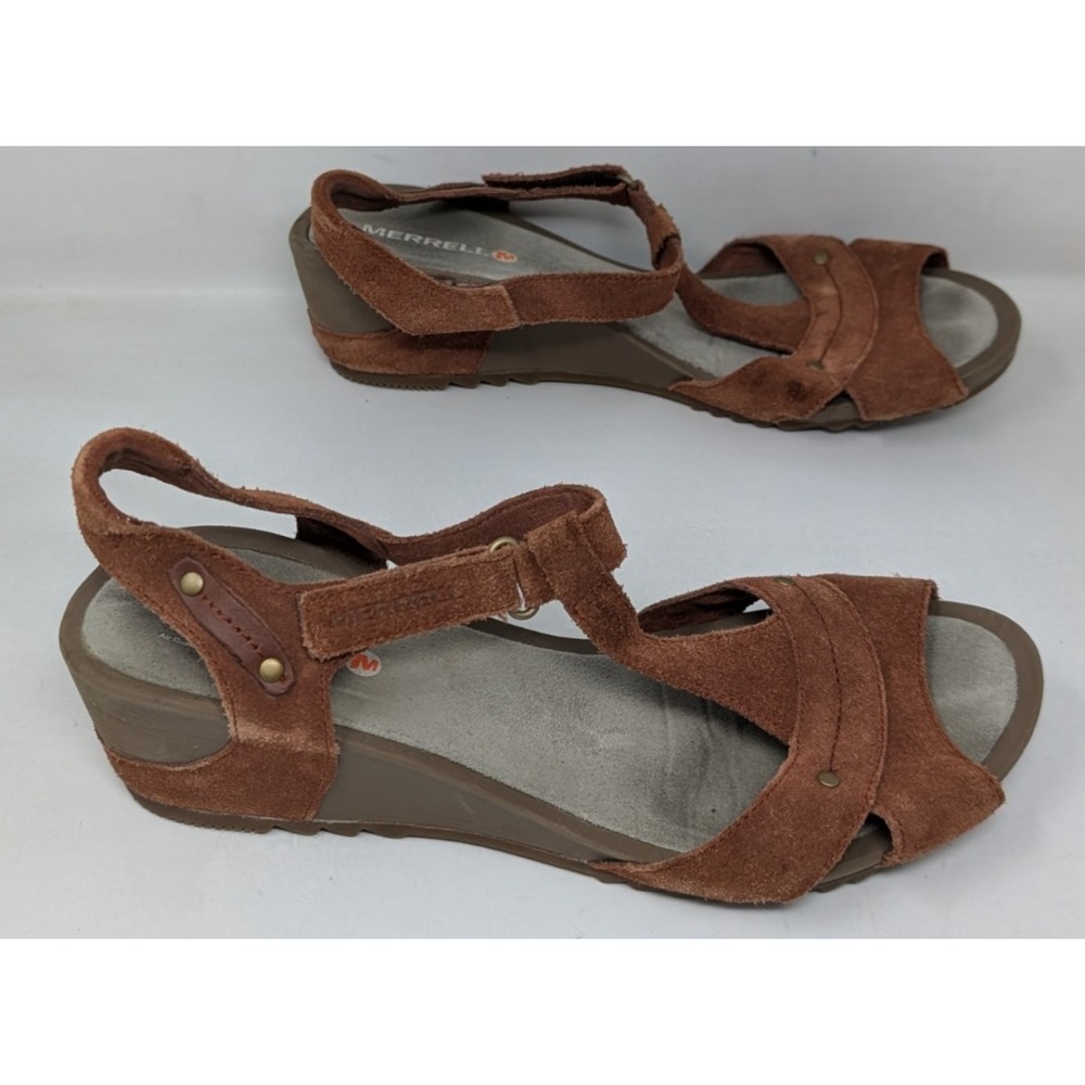 Merrell Tortoise Shell Revalli Strappy Wedge Sandals Ankle Strap US 10 EUR 41